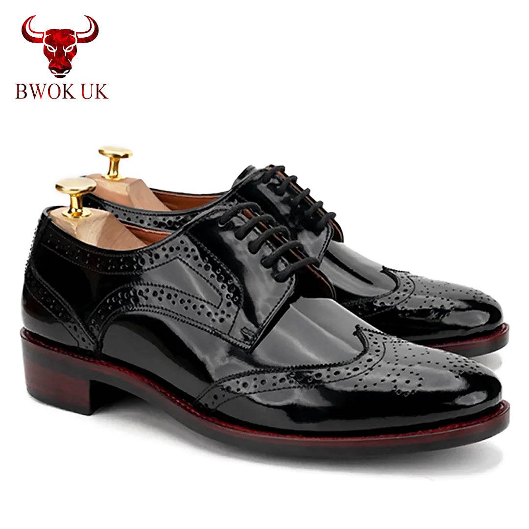 Black Patent Brogue Shoes - Bwok limited