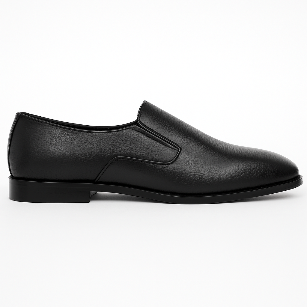 Handmade Black Pebbled Leather Slip-On Dress Shoes for Men