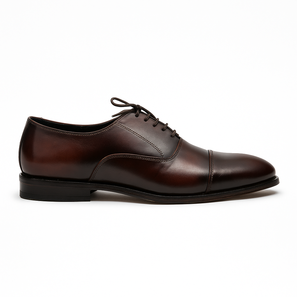 Handmade Brown Leather Cap Toe Oxford Shoes for Men