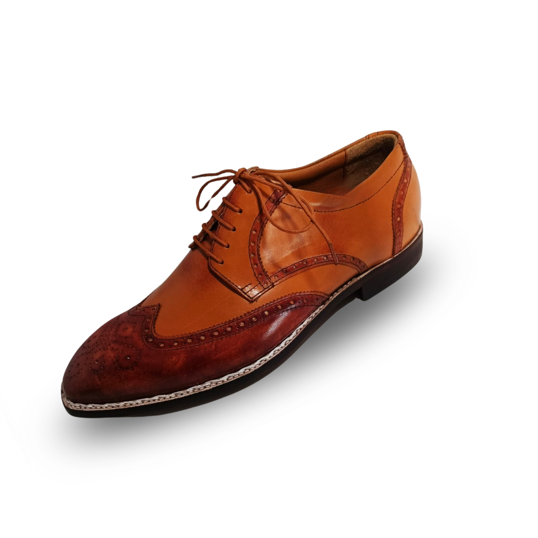 Handmade Two-Tone Leather Wingtip Oxford Shoes for Men
