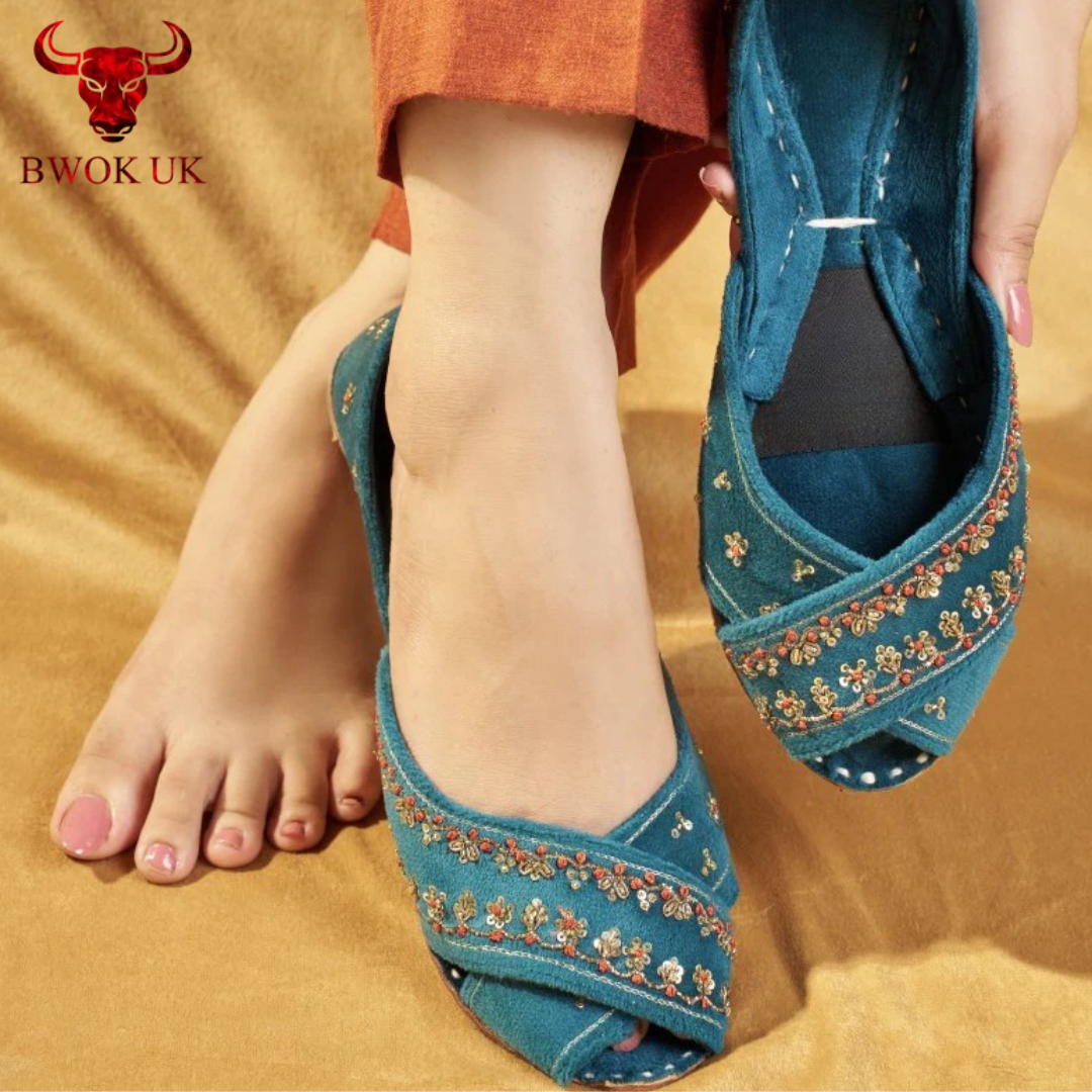 Handmade Embroidered Blue Flats