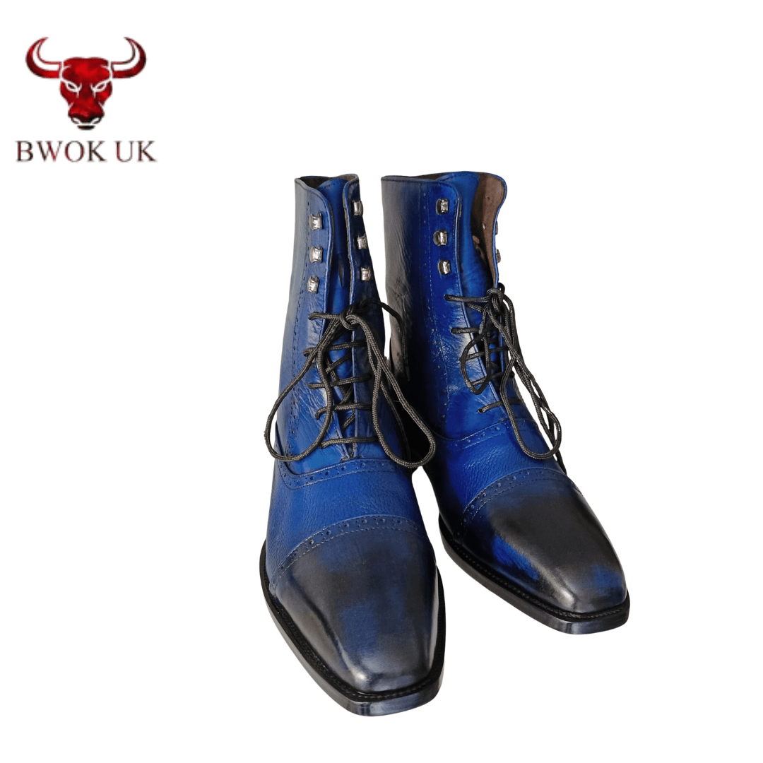 Blue Cap Toe Lace-Up Boots - Bwok limited