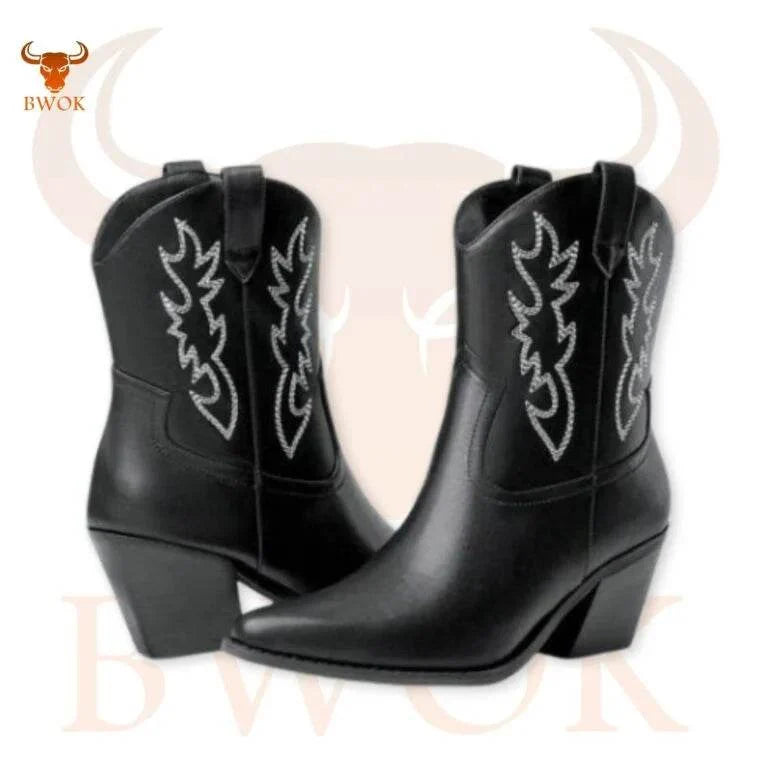 Black Leather Cowboy Boots - Bwok limited