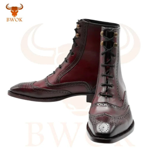 Burgundy Leather Ankle Boots - Bwok limited