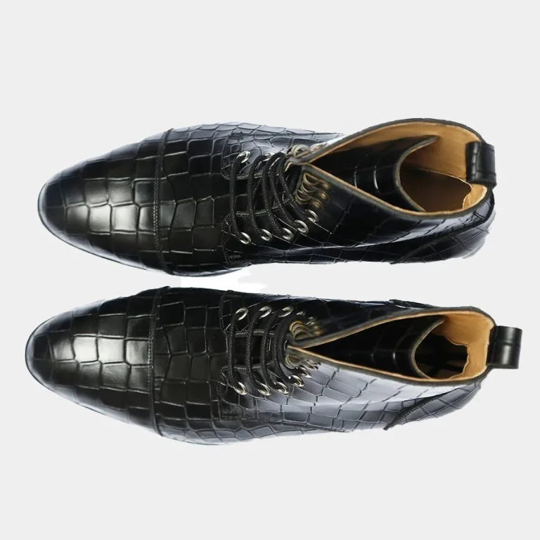 Embossed Lace-Up Boots - Bwok limited