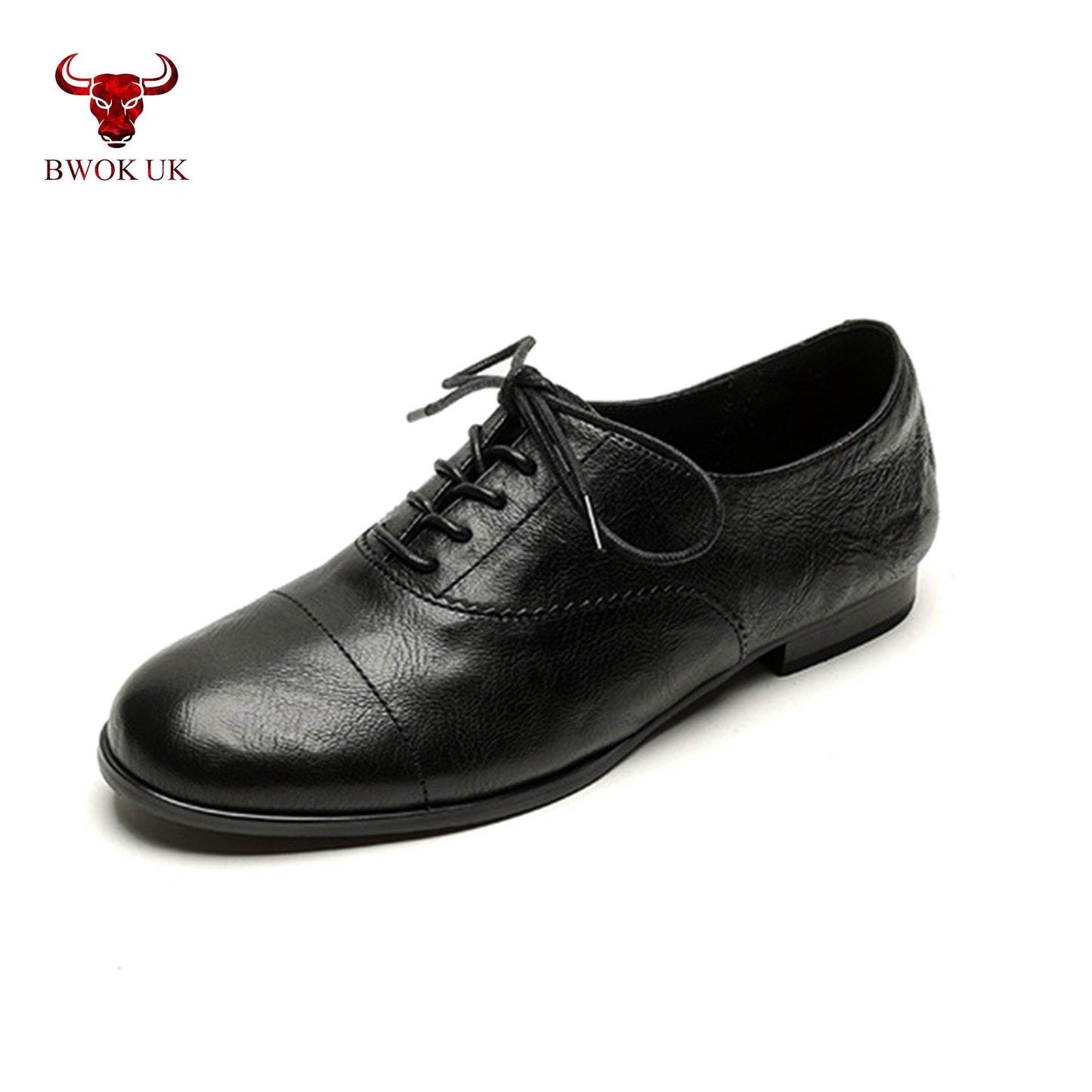 Black Leather Lace-Up Shoes - Bwok limited