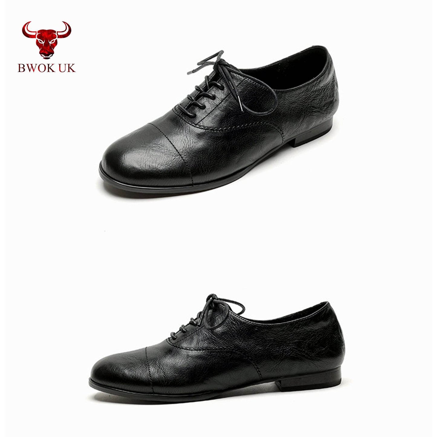 Black Leather Lace-Up Shoes - Bwok limited