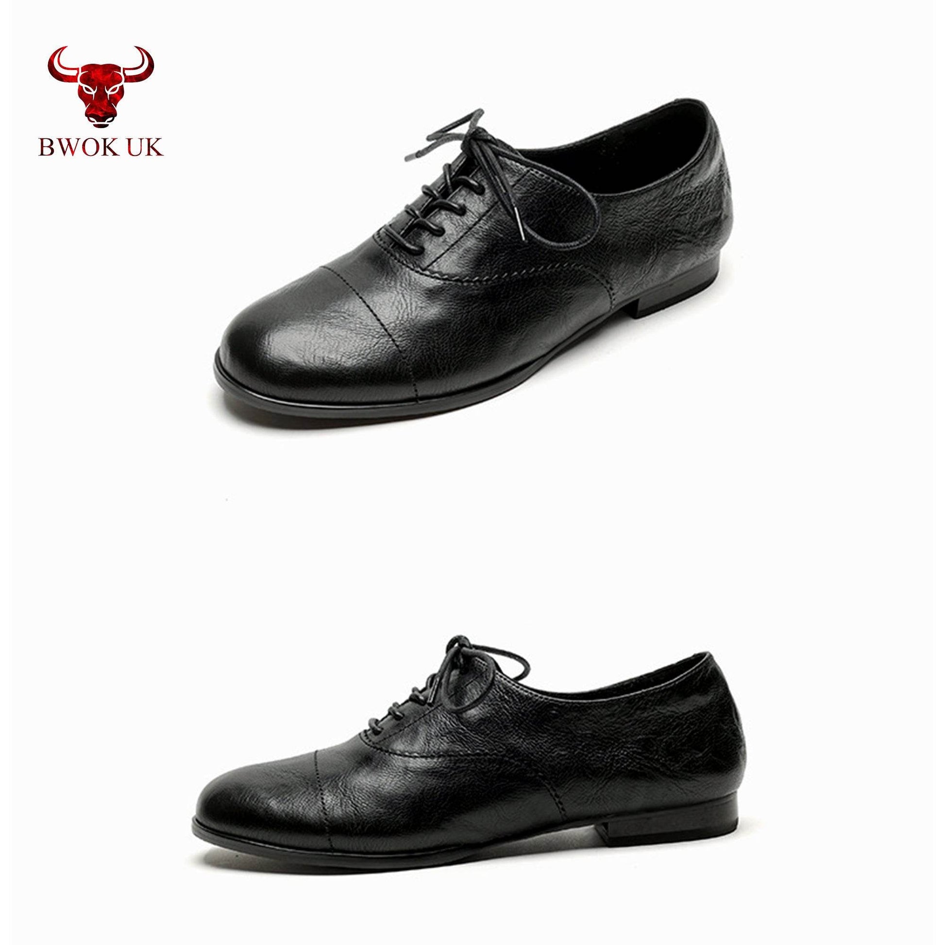 Black Leather Lace-Up Shoes - Bwok limited