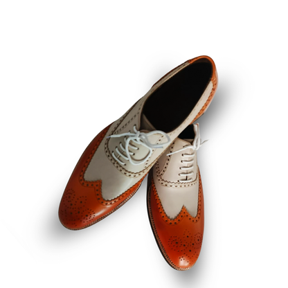 Handmade Two-Tone Orange & Cream Wingtip Oxford Shoes for Men