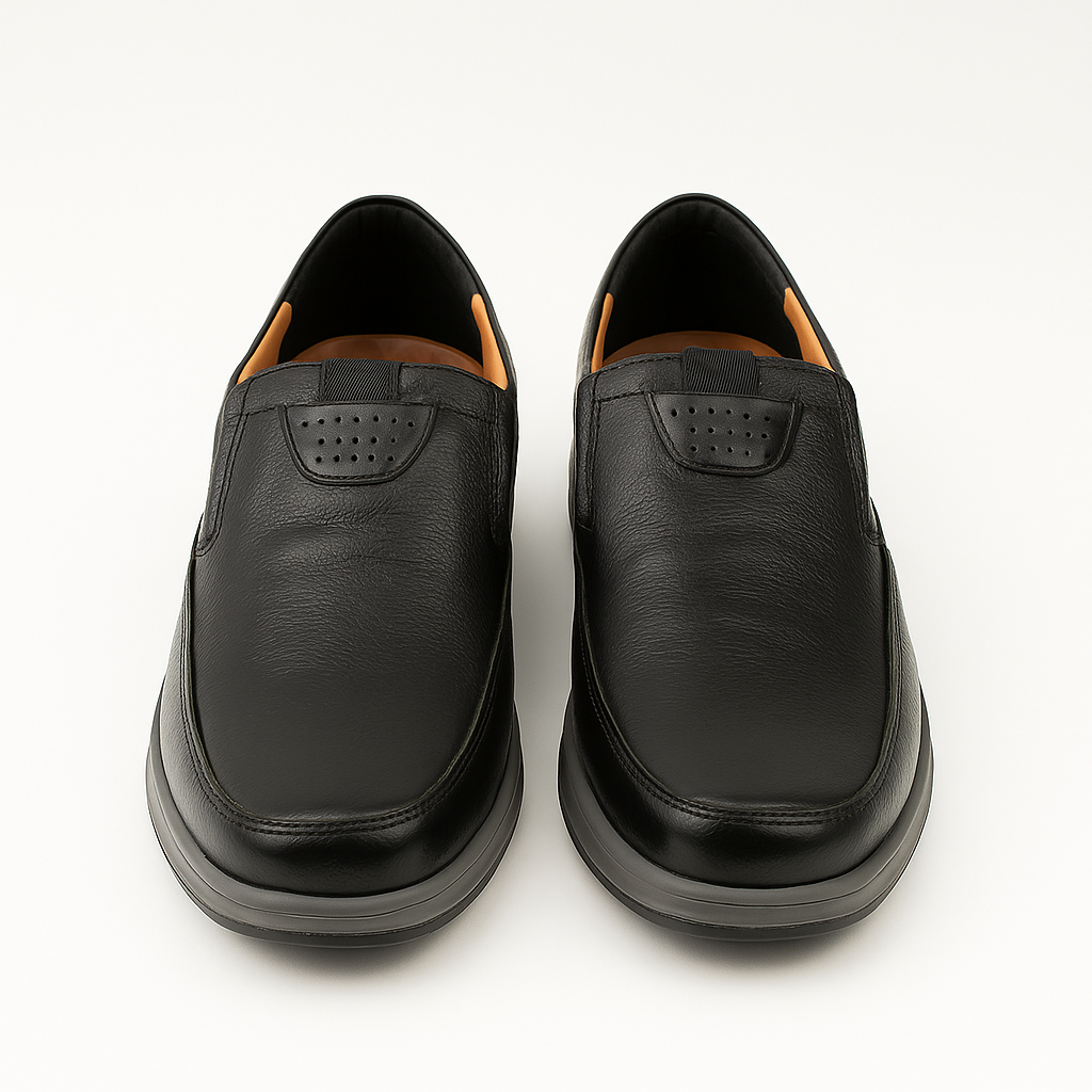 Medicated Soft Sole Leather Shoes for Men – Black Slip-On