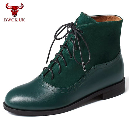 Women’s Green Leather & Suede Ankle Boots
