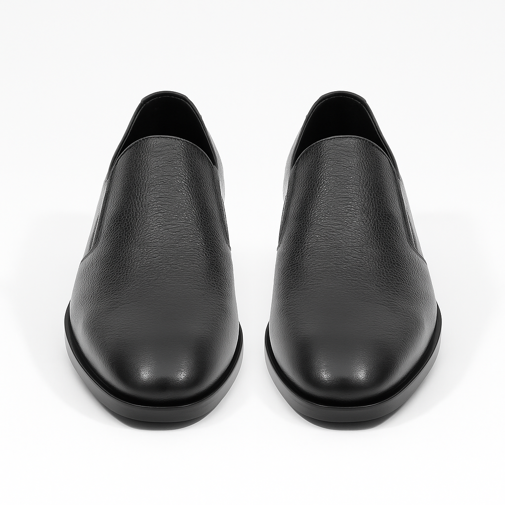 Handmade Black Pebbled Leather Slip-On Dress Shoes for Men
