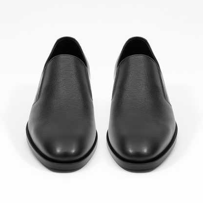 Handmade Black Pebbled Leather Slip-On Dress Shoes for Men