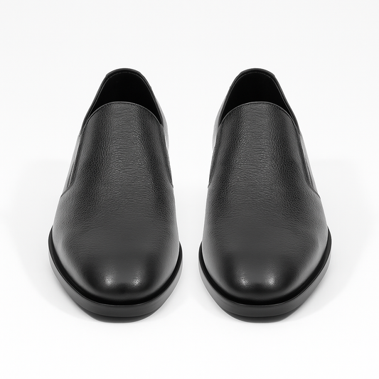 Handmade Black Pebbled Leather Slip-On Dress Shoes for Men