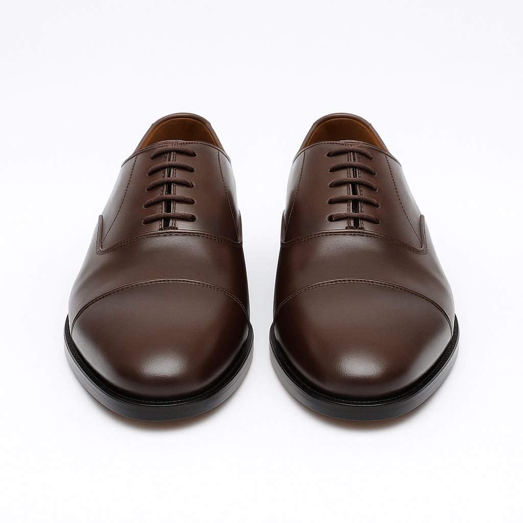 Handmade Brown Leather Cap Toe Oxford Shoes for Men