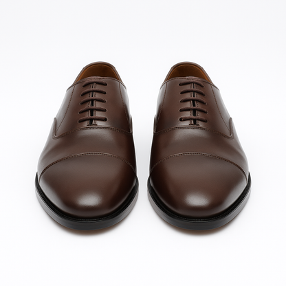Handmade Brown Leather Cap Toe Oxford Shoes for Men