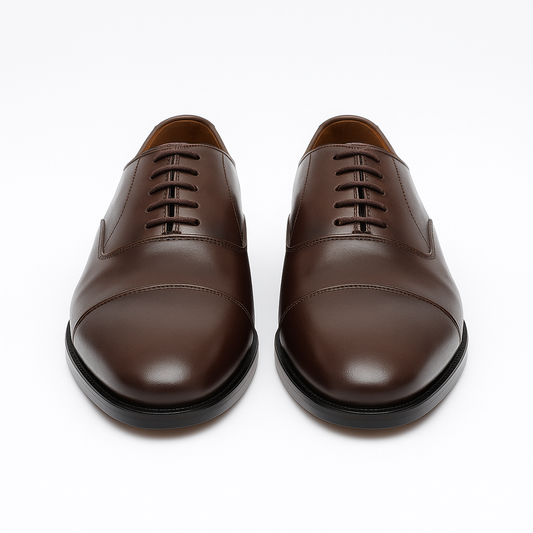 Handmade Brown Leather Cap Toe Oxford Shoes for Men