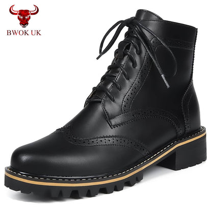 Black Leather Brogue Boots - Bwok limited