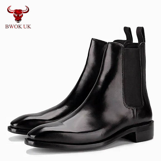 Black Leather Chelsea Boots - Bwok limited