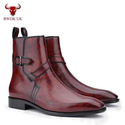 Red Leather  Ankle Boots