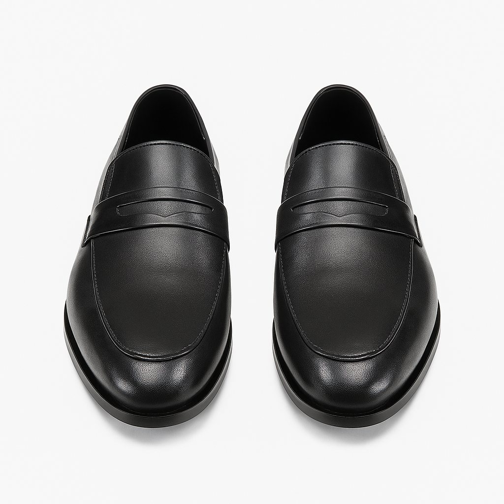 Handmade Black Leather Penny Loafers for Men
