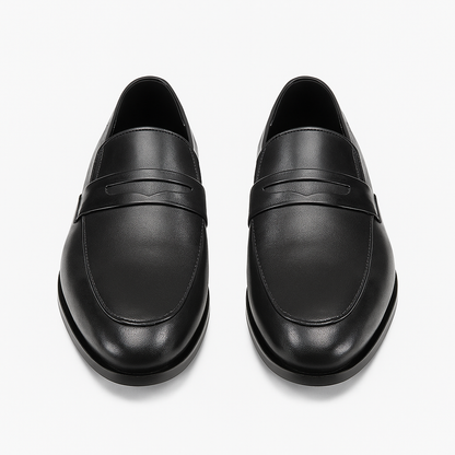 Handmade Black Leather Penny Loafers for Men