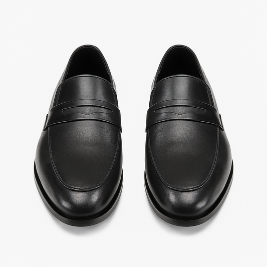 Handmade Black Leather Penny Loafers for Men