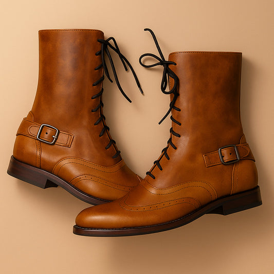Classic Vintage Light Brown Leather Lace-Up Boots