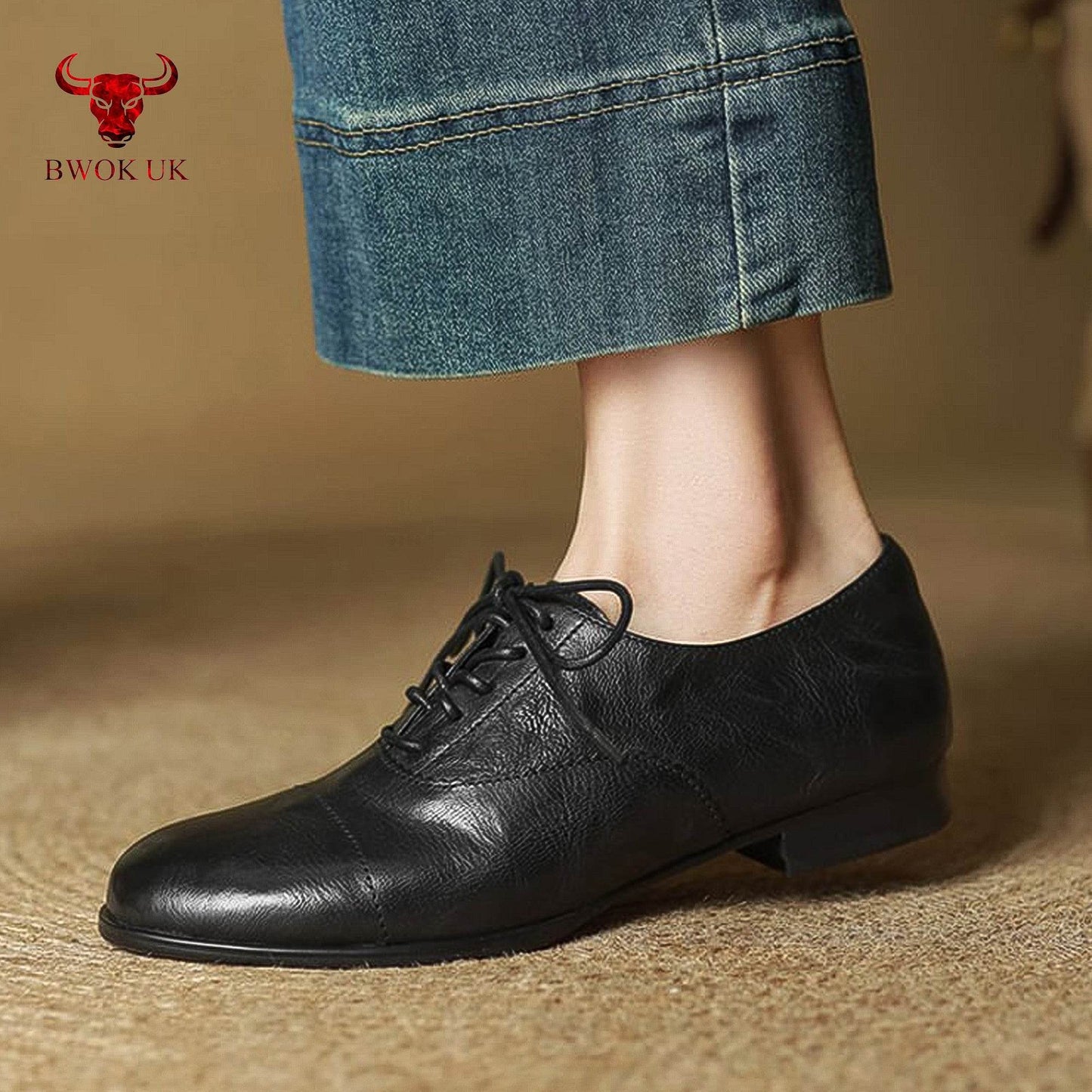 Black Leather Lace-Up Shoes - Bwok limited
