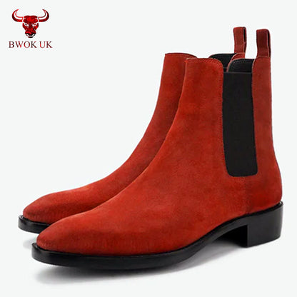 Red Suede Chelsea Boots