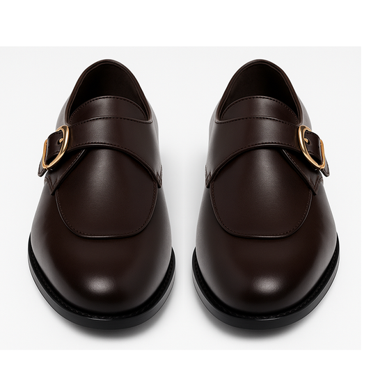 Handmade Dark Brown Leather Single Monk Strap Shoes for Men