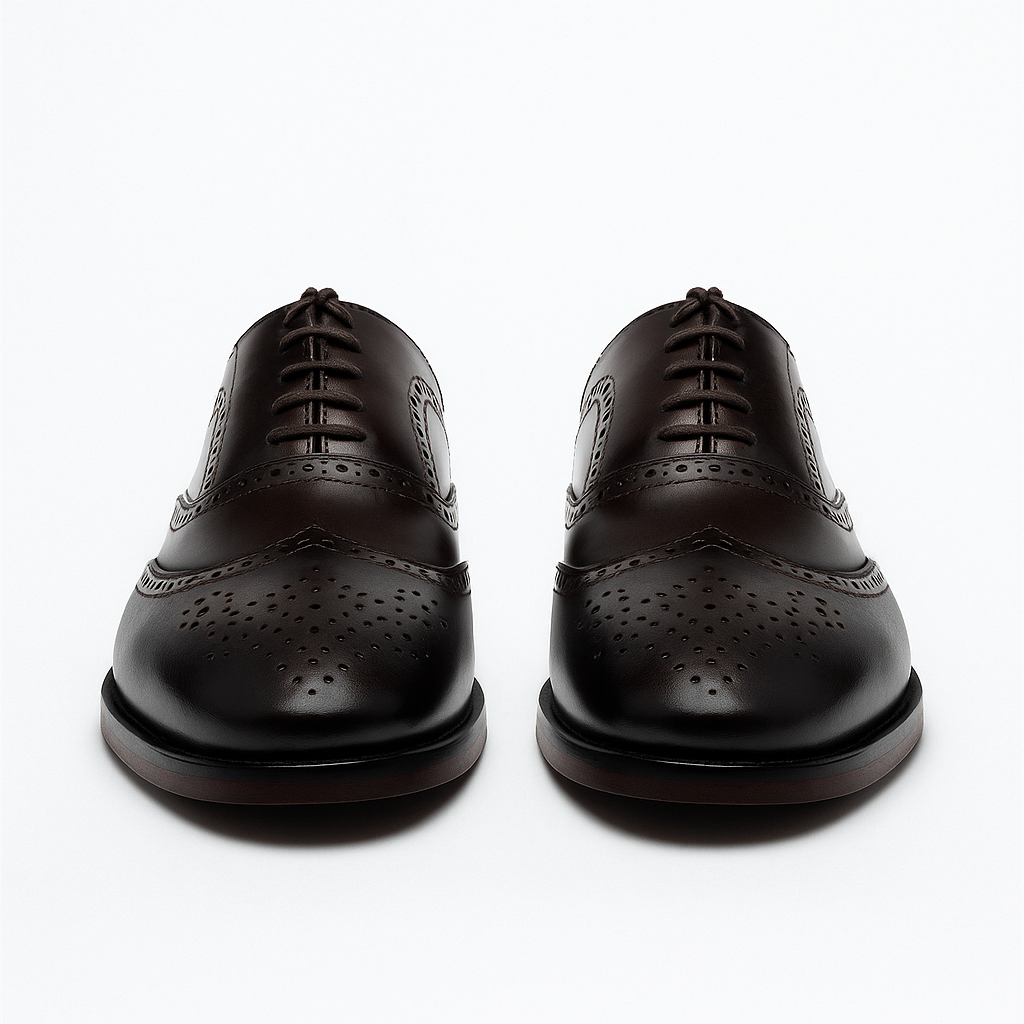 Handmade Dark Brown Leather Wingtip Brogue Oxford Shoes for Men