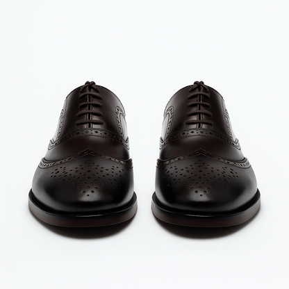 Handmade Dark Brown Leather Wingtip Brogue Oxford Shoes for Men