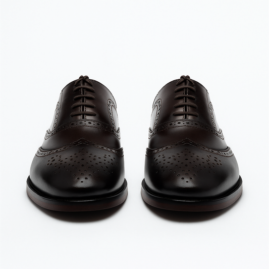 Handmade Dark Brown Leather Wingtip Brogue Oxford Shoes for Men