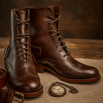 Classic Vintage Brown Leather Lace-Up Boots