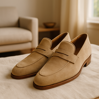 Tan Suede Penny Loafers