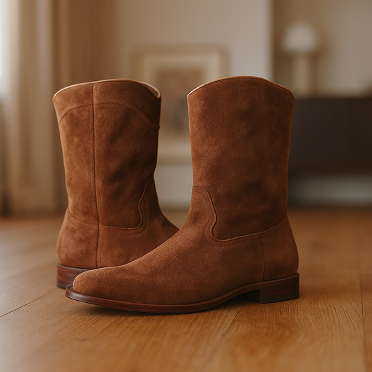Brown Suede Mid-Calf Boots