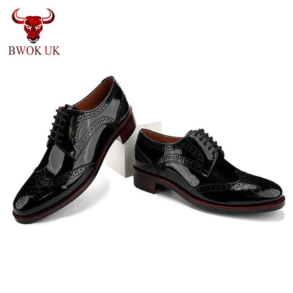 Black Patent Brogue Shoes - Bwok limited