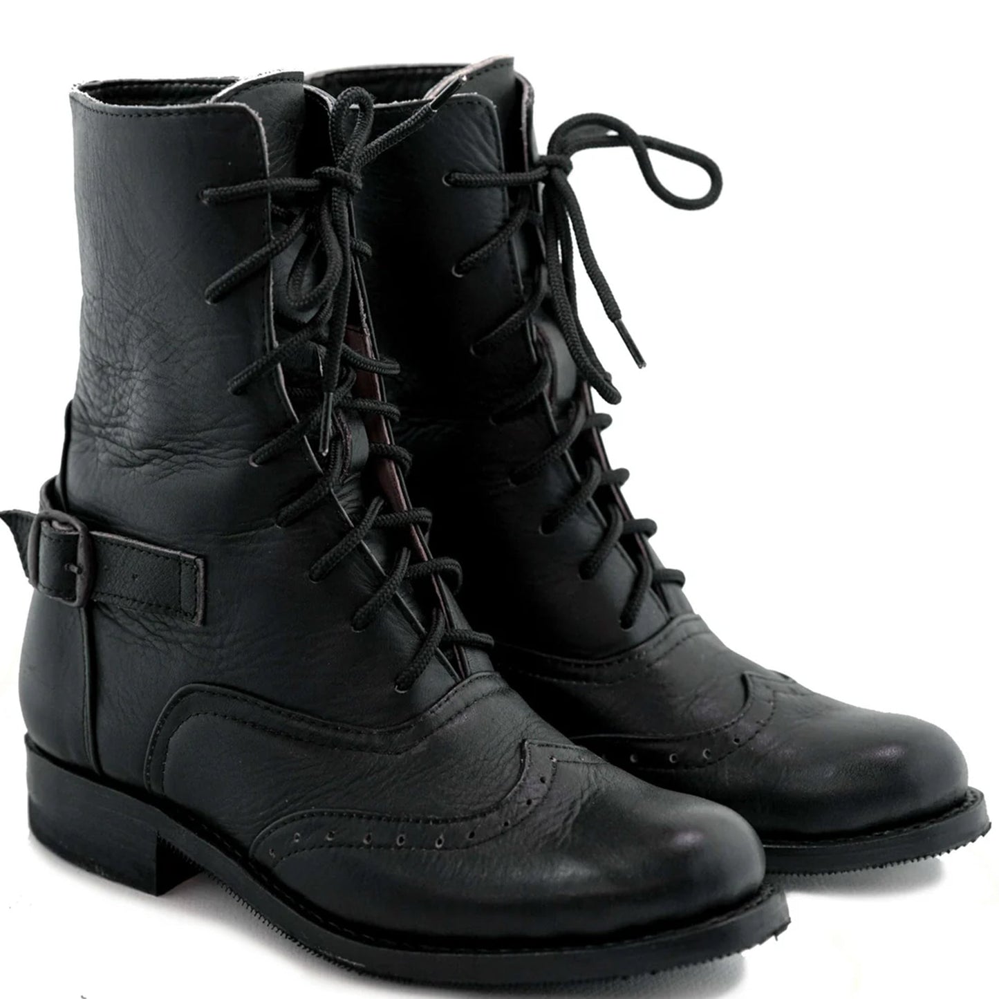 Classic Vintage Black Leather Lace-Up Boots