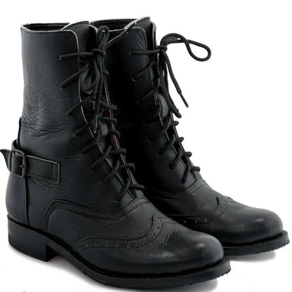 Classic Vintage Black Leather Lace-Up Boots