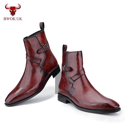 Red Leather  Ankle Boots