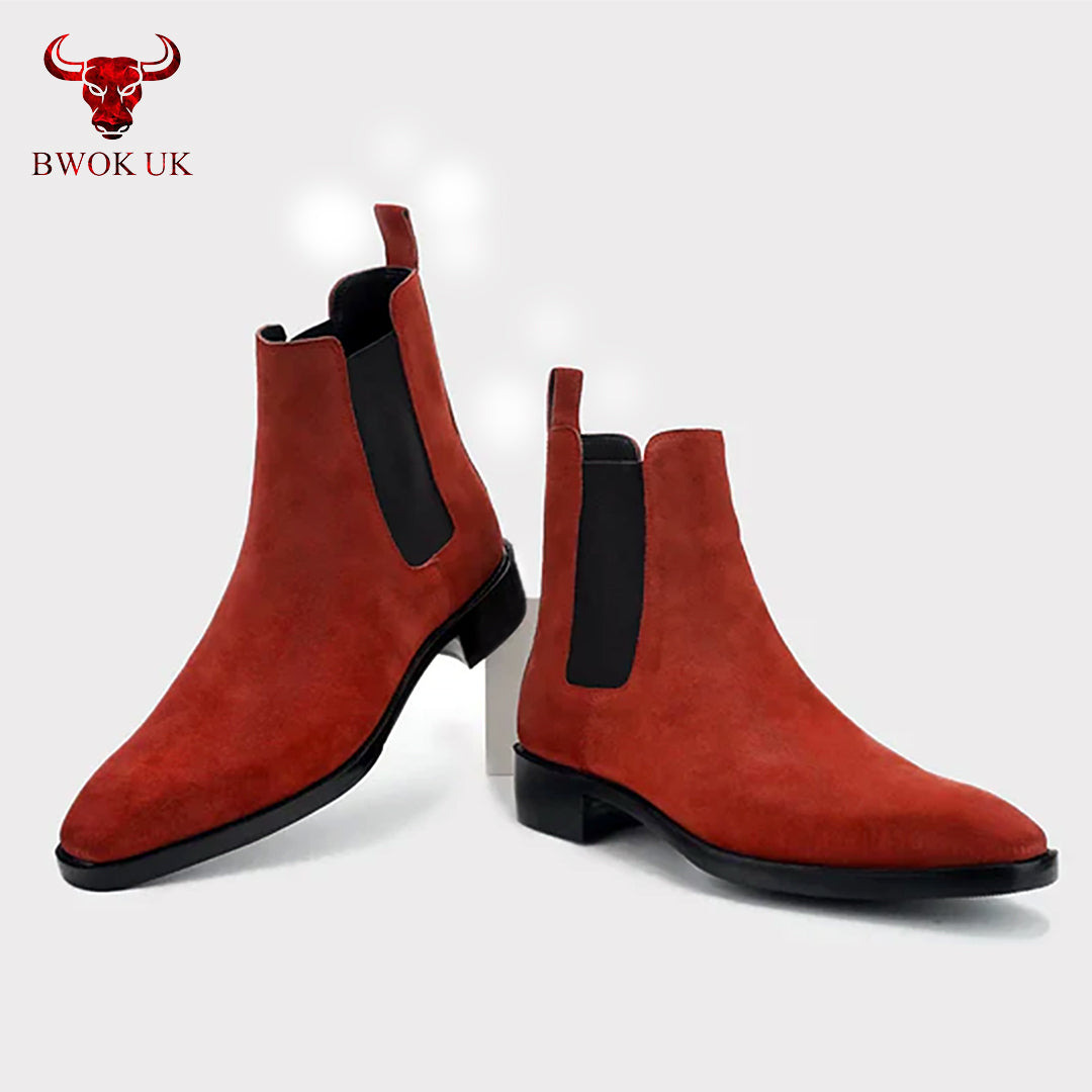 Red Suede Chelsea Boots