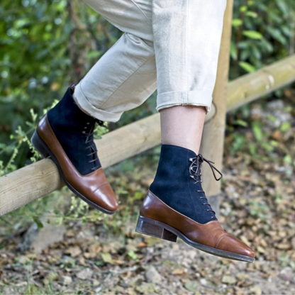 Women’s Two-Tone Leather & Suede Ankle Boots – Hazelnut Brown & Navy Lace-Up