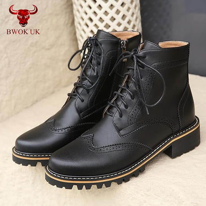 Black Leather Brogue Boots - Bwok limited