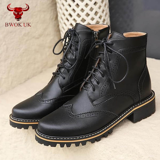 Black Leather Brogue Boots - Bwok limited