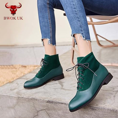 Women’s Green Leather & Suede Ankle Boots