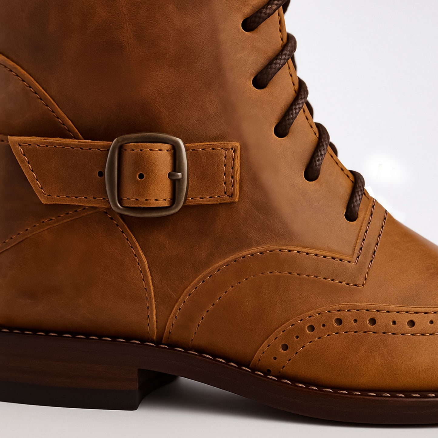 Classic Vintage Light Brown Leather Lace-Up Boots