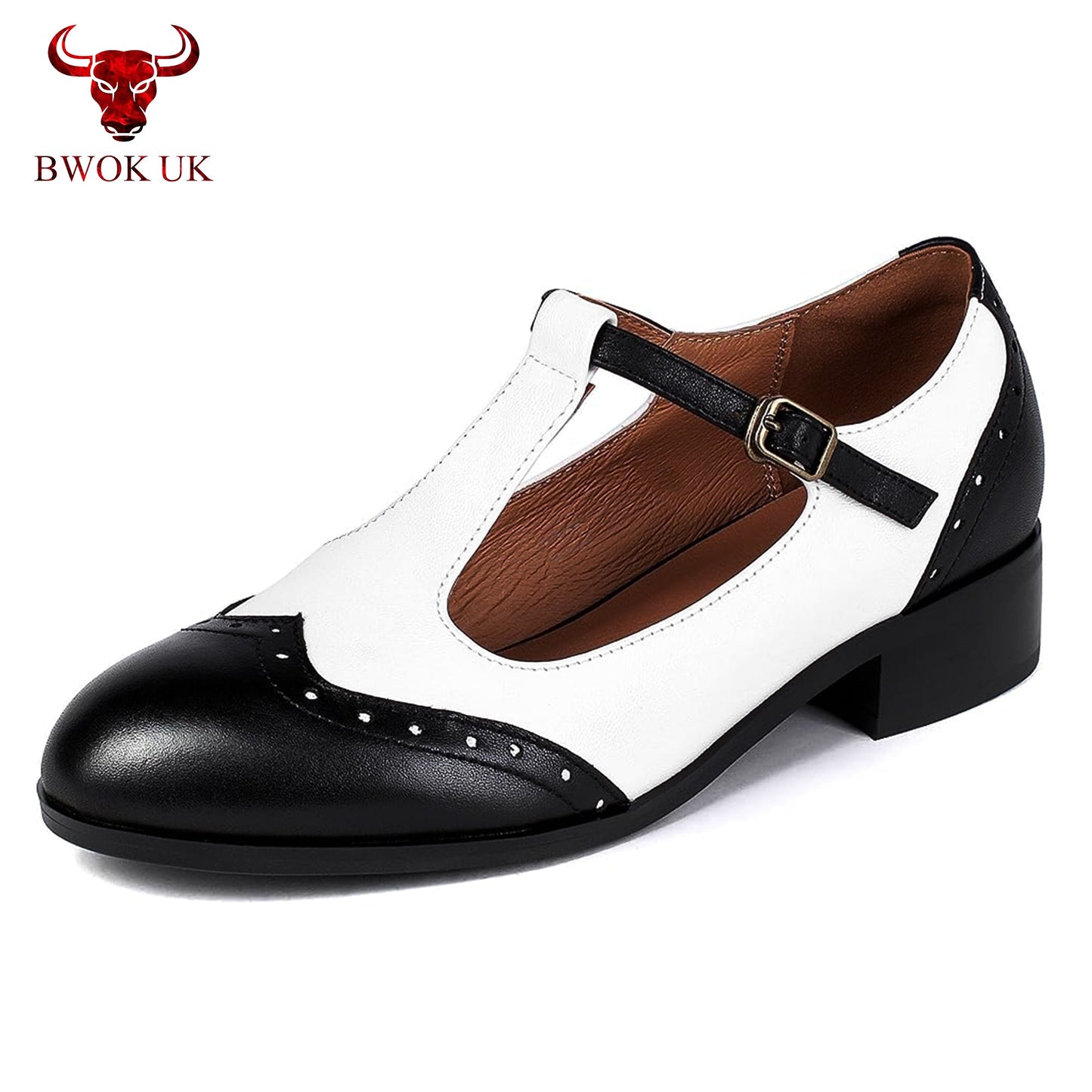 Women’s Black & White T-Bar Shoes