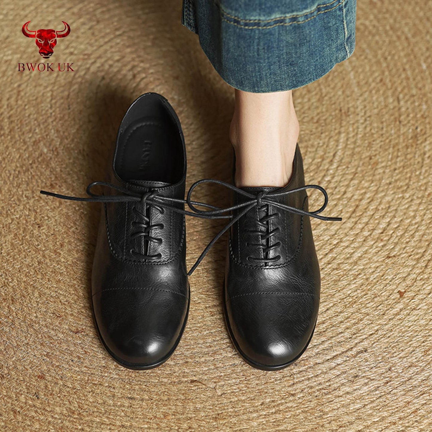 Black Leather Lace-Up Shoes - Bwok limited