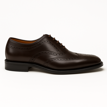 Handmade Dark Brown Leather Wingtip Brogue Oxford Shoes for Men